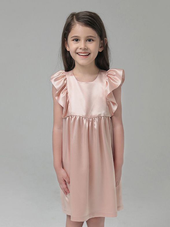 19 Momme Girls Nice Silk Nightgown With Ruffles - Click Image to Close